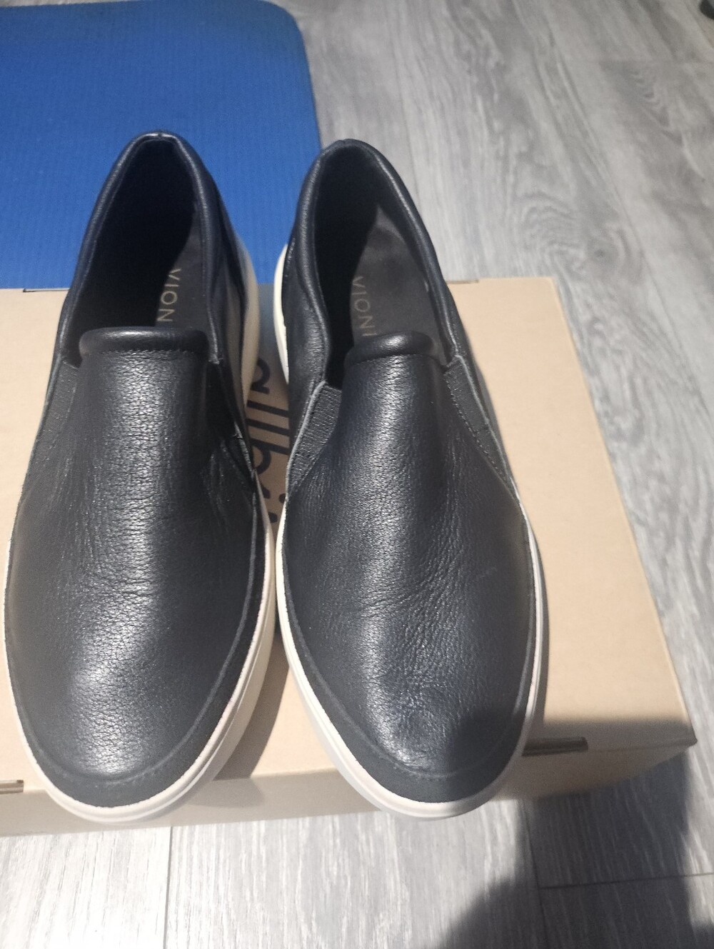 Vionic Black Slip-On Leather Loafers with White Sole
